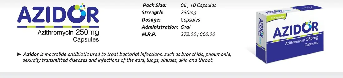 Azidor 250mg Capsule (Azithromycin.....................250 mg) detail image – Wimits Pharmaceuticals