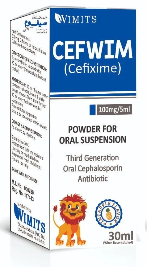 Cefwim 100mg/5ml Suspension (Cefixime) strip pack – WIMITS Pharmaceuticals