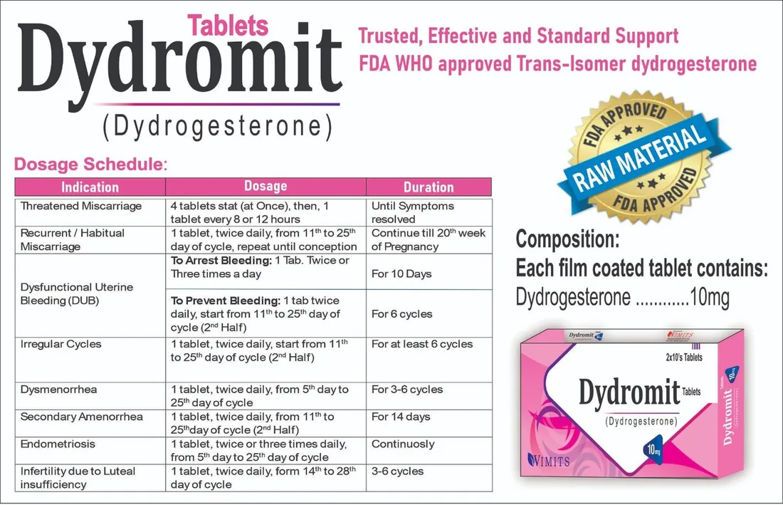 Dydromit 10mg Tablet (Dydrogesterone) box pack – WIMITS Pharmaceuticals