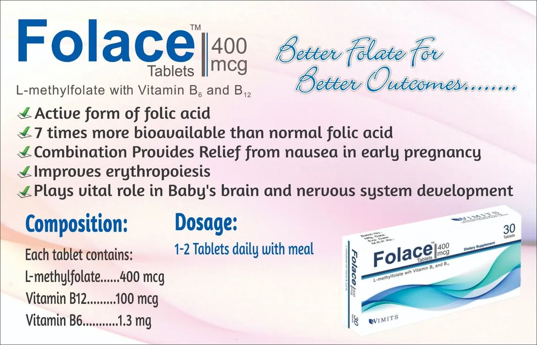 Folace Tablet (L-methylfolate) box pack – WIMITS Pharmaceuticals
