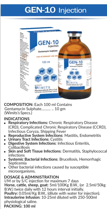 GEN-10 Injection-(for 100 ml)-Gentamycin Sulphate....10mg  – Wimits Pharmaceuticals