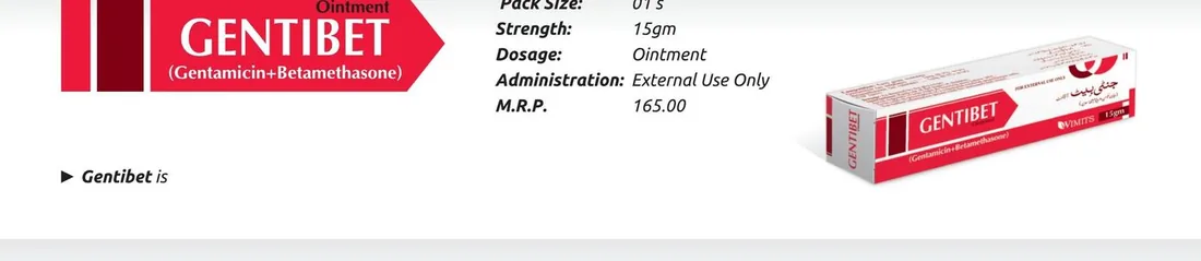 Gentibet Ointment (Gentamicin + Betamethasone) detail image – Wimits Pharmaceuticals