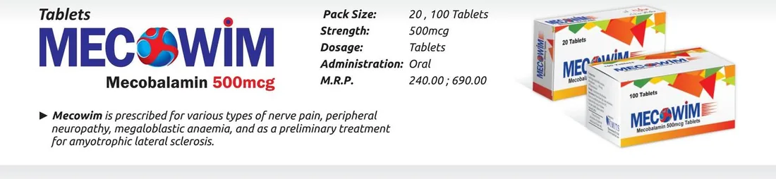 Mecowim 500mcg Tablet (Mecobalamin.....................500 mcg) detail image – Wimits Pharmaceuticals