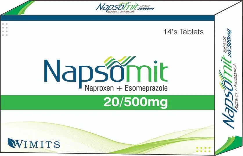 Napsomit 500/20mg Tablet (Naproxen) strip pack – WIMITS Pharmaceuticals
