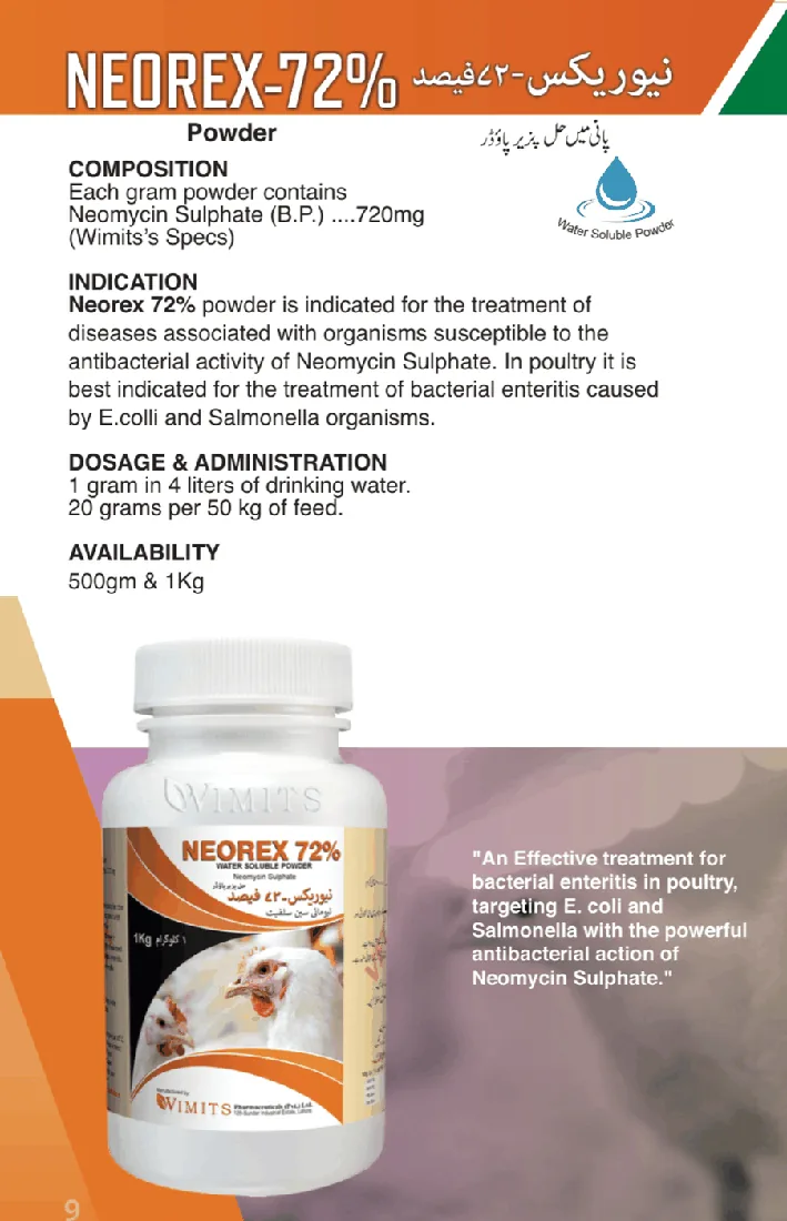 NEOREX-72%-Each gram powder contains: Neomycin Sulphate (BP)....720mg   (Wimits Specs) – Wimits Pharmaceuticals