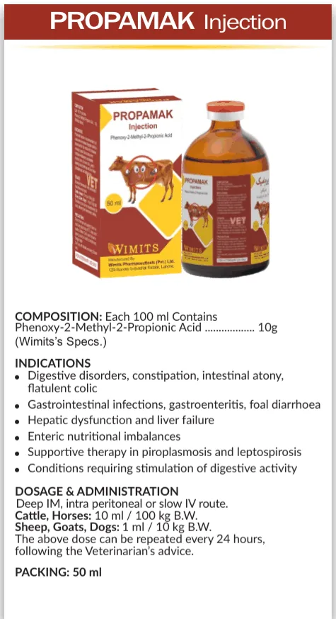 PROPAMAK Injection-Each 100ml contains: Phenoxy-2-Methyl-2-Propionic Acid....10g   (Wimits Specics) – Wimits Pharmaceuticals