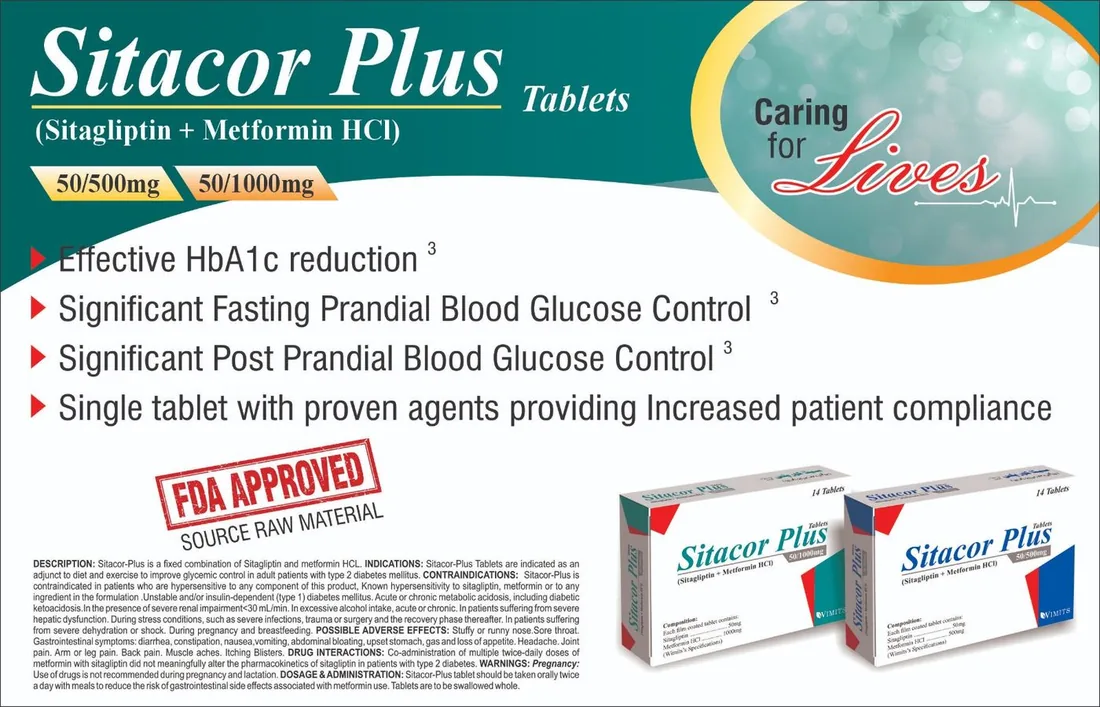 Sitacor Plus 50/1000 Tablet (Sitagliptin) box pack – WIMITS Pharmaceuticals