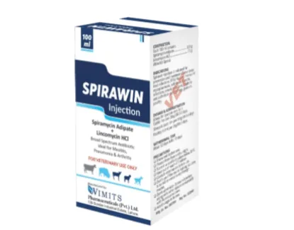 SPRIRAWIN Injection-(for 100 ml)-Spiramycin Adipate....12.5g   Lincomycin HCL....7.5g   (wimits Specs)– Wimits Pharmaceuticals