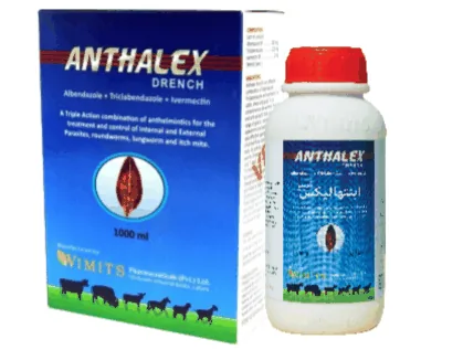 ANTHALEX Drench-Each ml contains: Albendazole (BP)....100mg   Triclabendazole....120mg   Ivermectin(BP)....2mg   (Wimits Specifics) – Wimits Pharmaceuticals