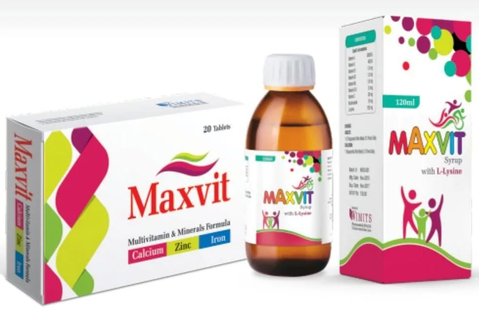 Maxvit Tablet / Syrup (Multivitamins + Calcium, Zinc, Iron (with L-Lysine)) – Wimits Pharmaceuticals